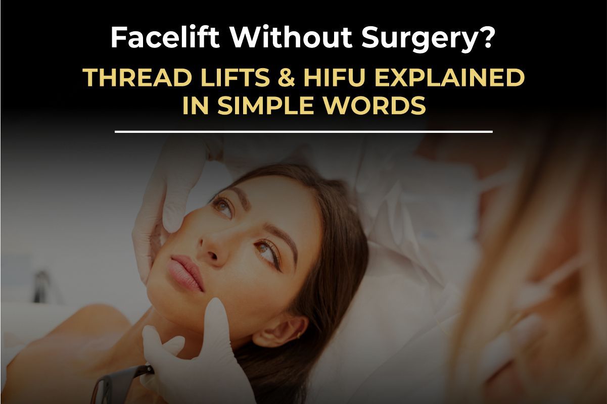 Non-surgical face lift results using threads and HIFU by Dr. Salman Aesthetics Pakistan.
